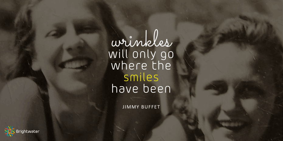 A Jimmy Buffet quote laid over two women's faces from years ago