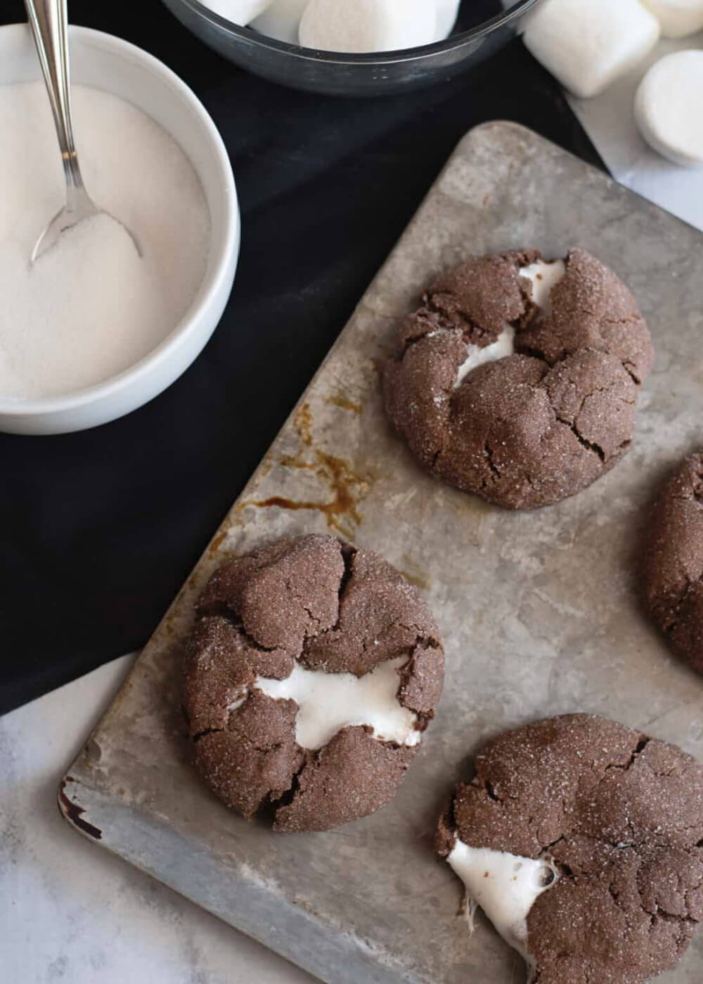 Chocolate cookies with marshmallow inside