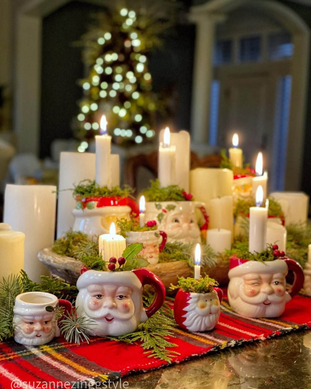 Candles and mugs unite to give beauty to a table.