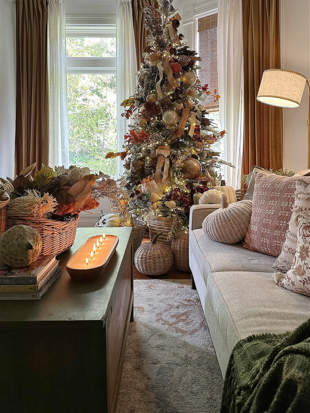 This brown, gold and beige decorated tree is perfect for fall.