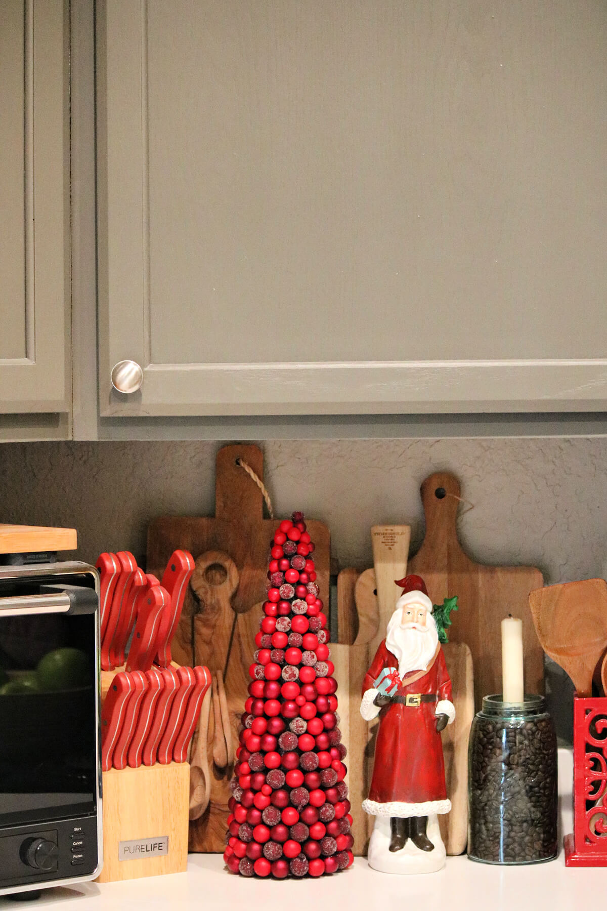 Christmas decor in my kitchen next to my stove.