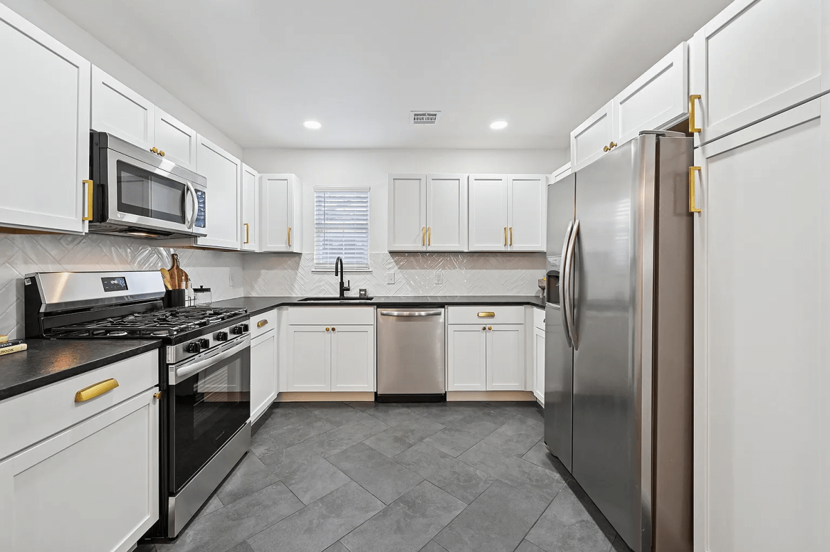 The kitchen has been completely remodeled from top to bottom.