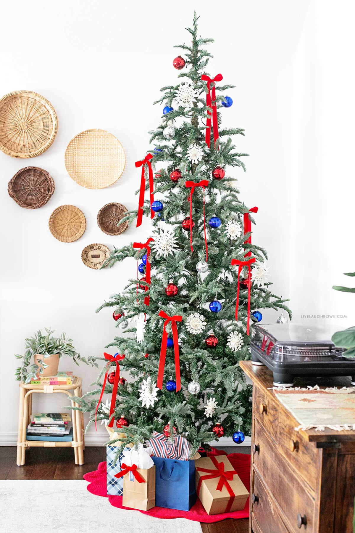 This could be a Christmas tree, or a 4th of July decorated tree.