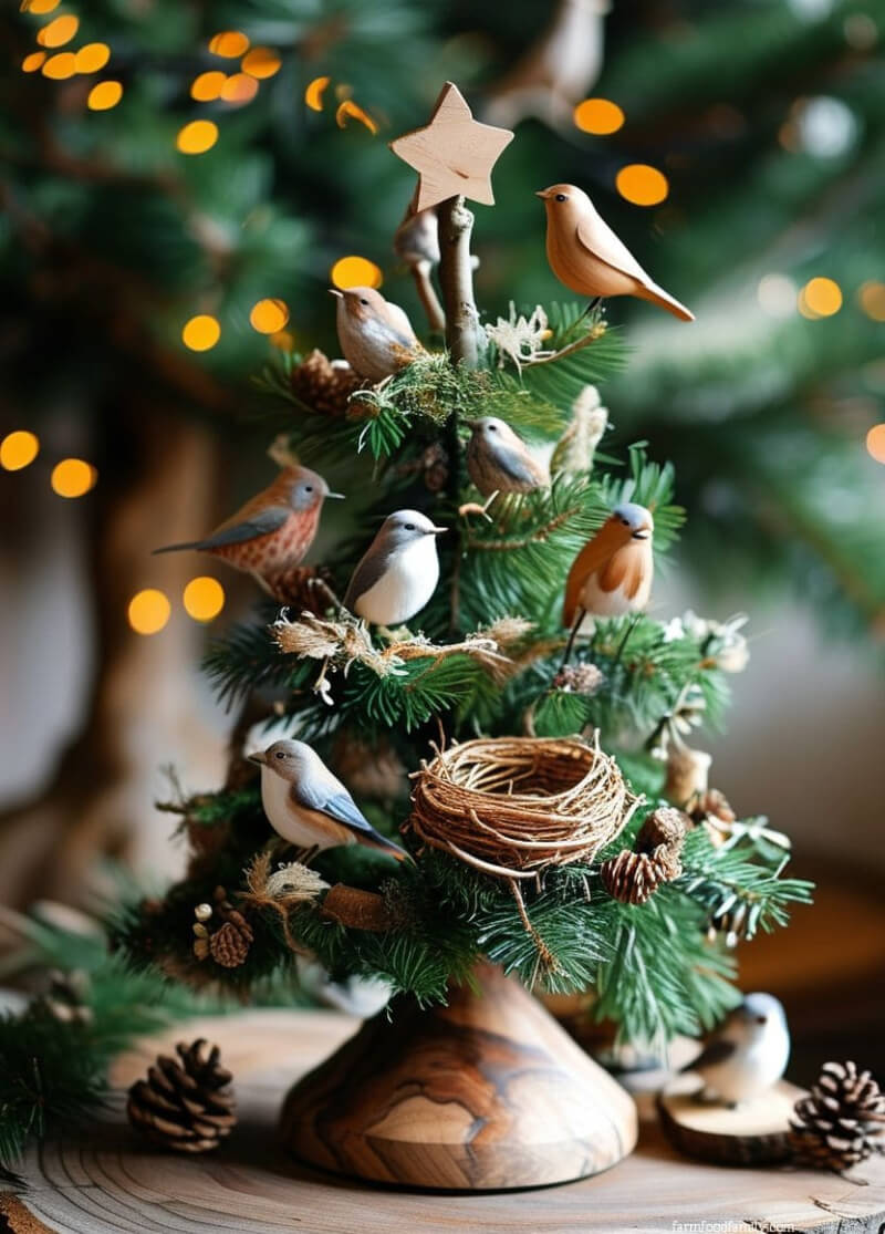 Ideas for year round Christmas trees could include this little tree with lifelike birds and nests.