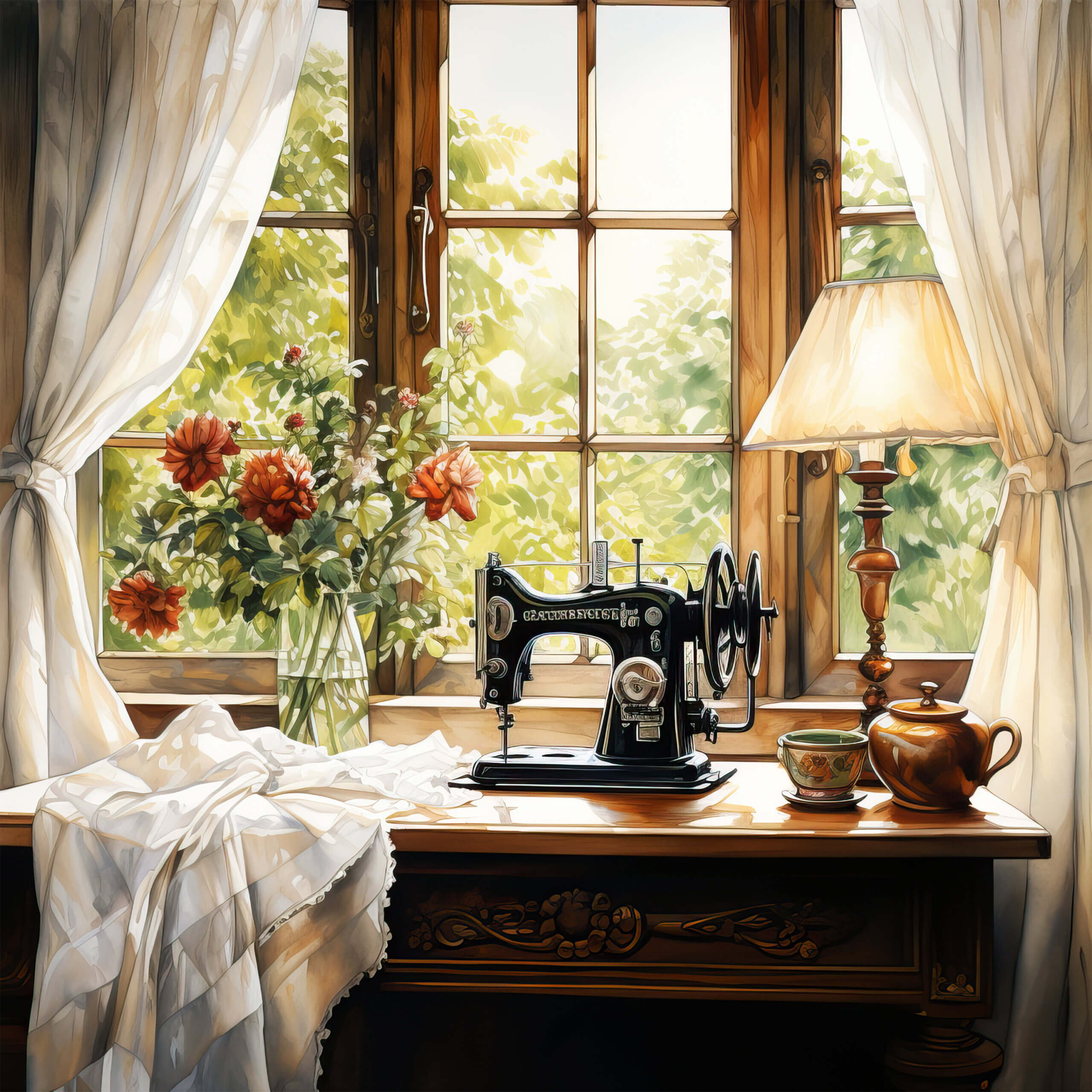 Sewing on this vintage sewing machine.