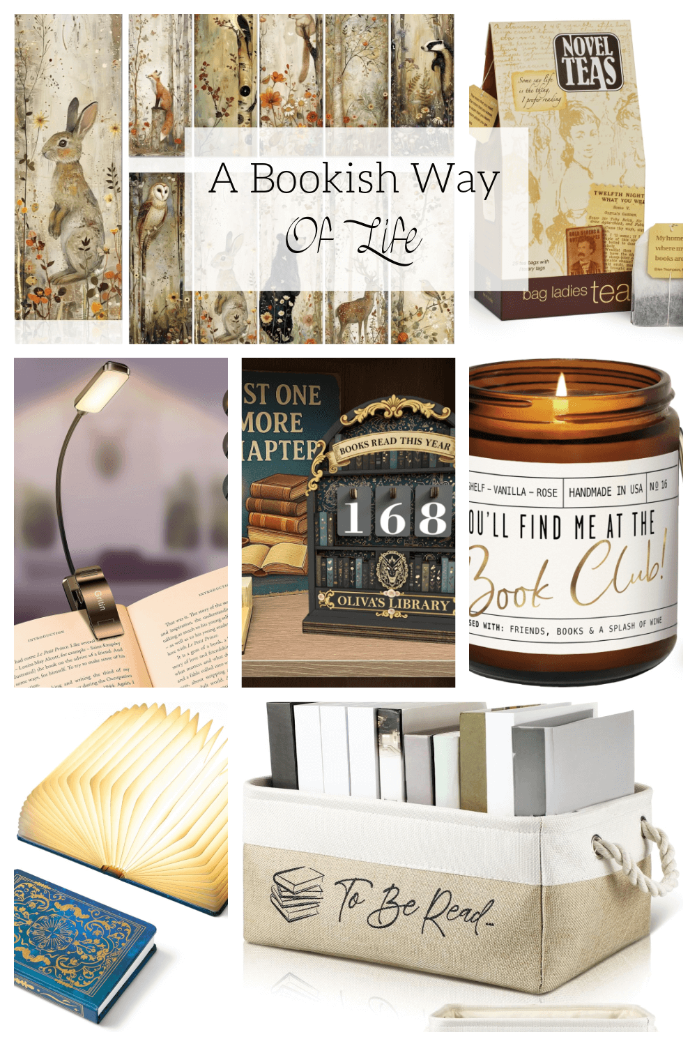 The charm of bookish souls Amazon collage graphic.