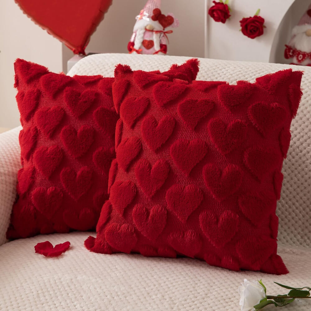 Red heart throw pillows at Amazon.