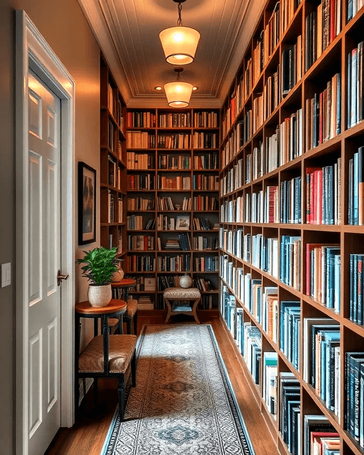 Small cozy Nook Home Library is situated in a hallway.