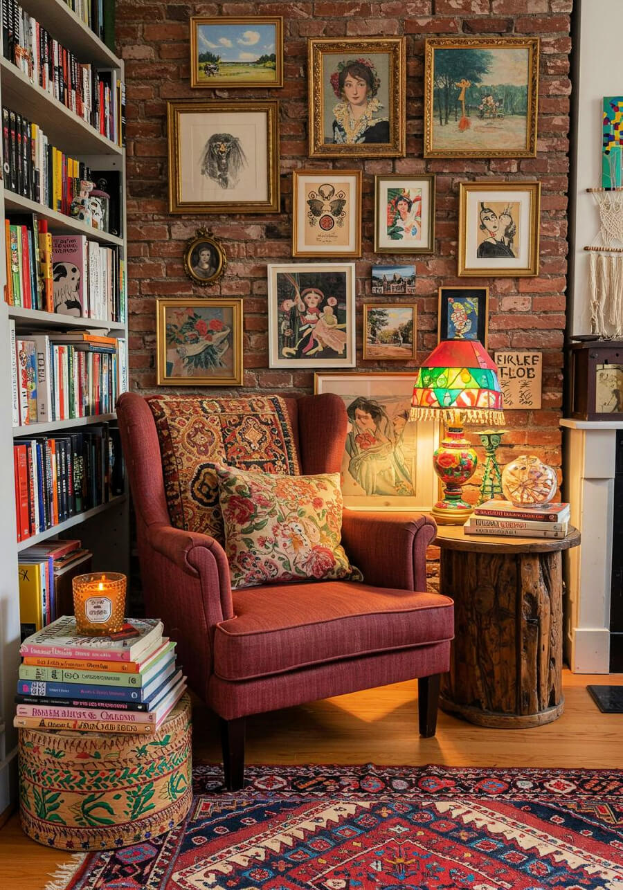Small cozy Nook Home Libraries need a table to put books and beverages while you look at books or read.