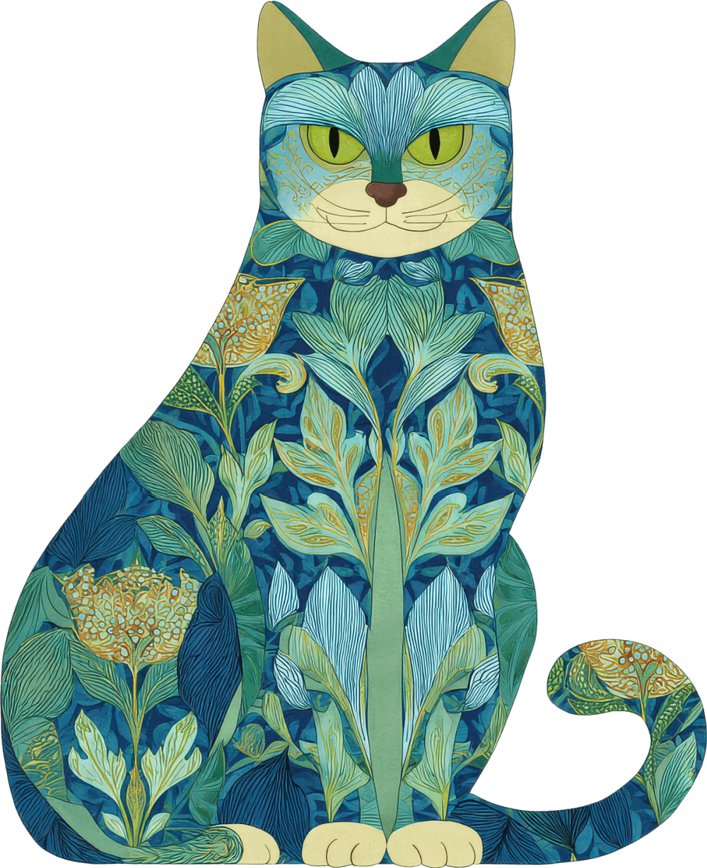 A cat graphic in art nouvea style.