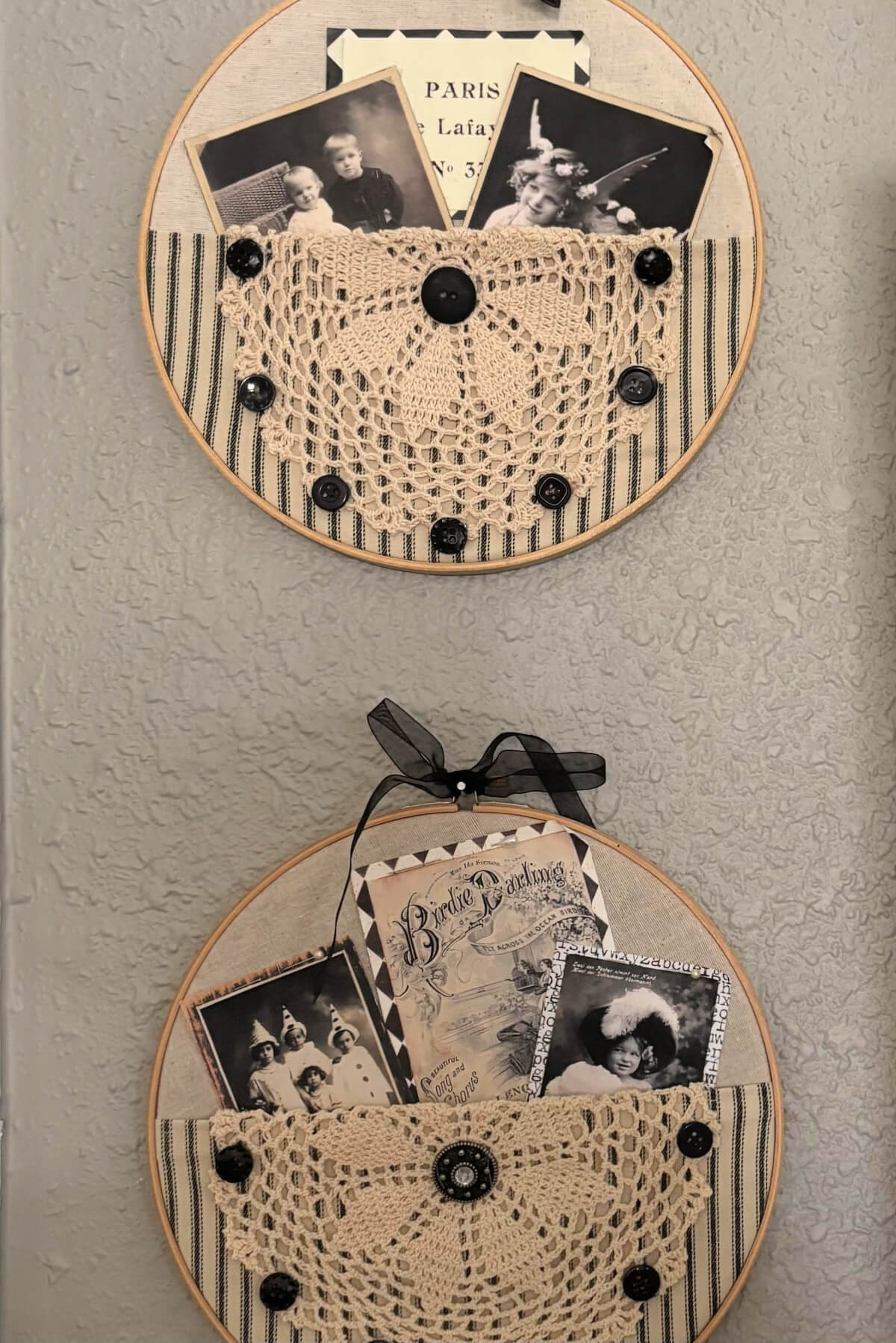 Close up of the embroidery wall art I created years ago.