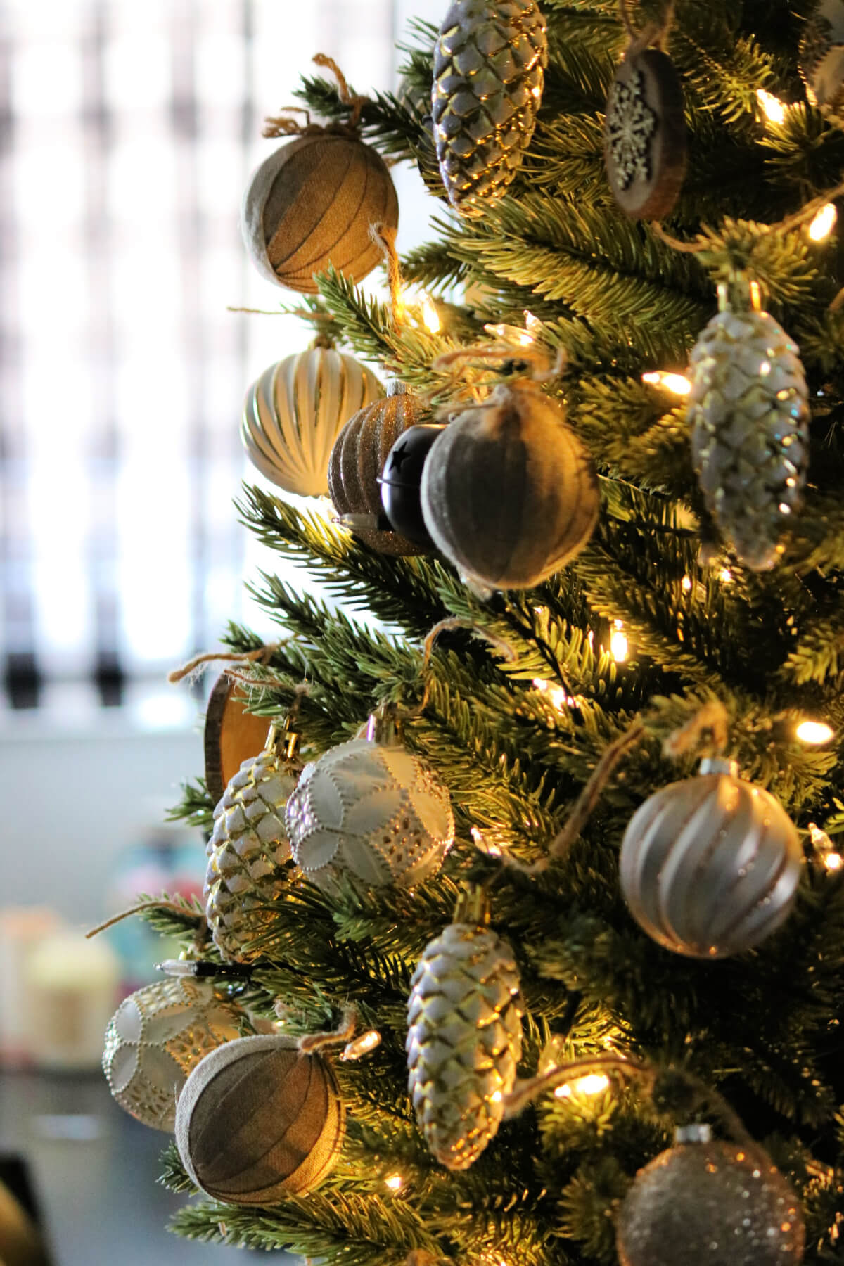 Tabletop tree with lights.