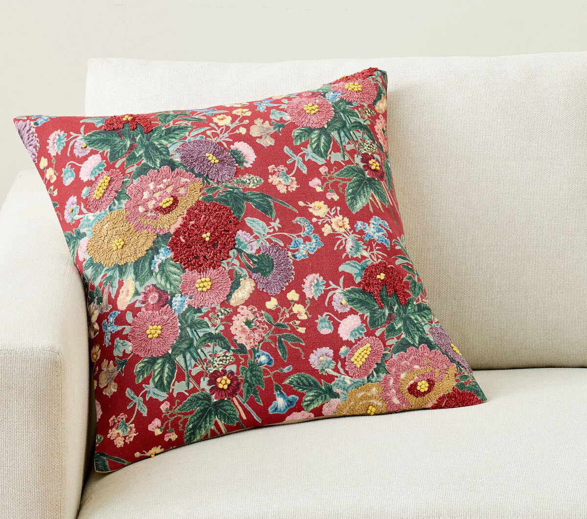 A floral embroidered pillow from Pottery Barn.