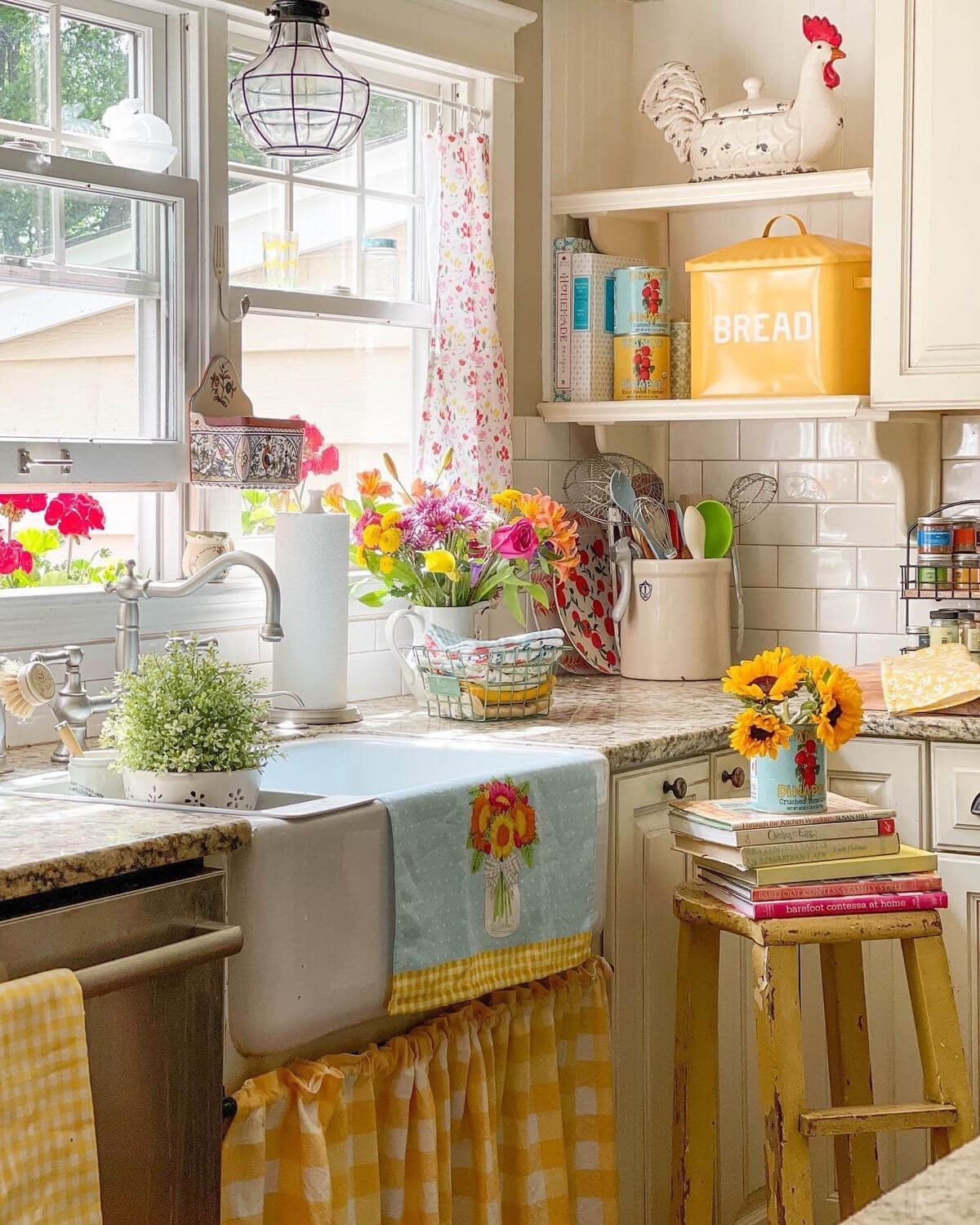 Checks, polka-dots, & stripes make any kitchen look more lively, such as this one.