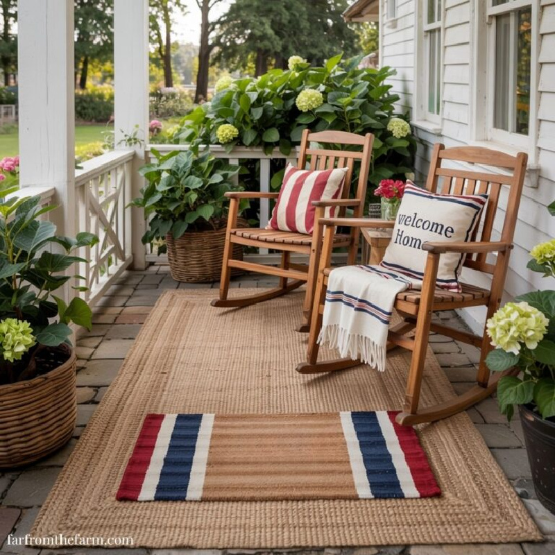 Simple 4th of July porch ideas include wooden rocking chairs to sit in.