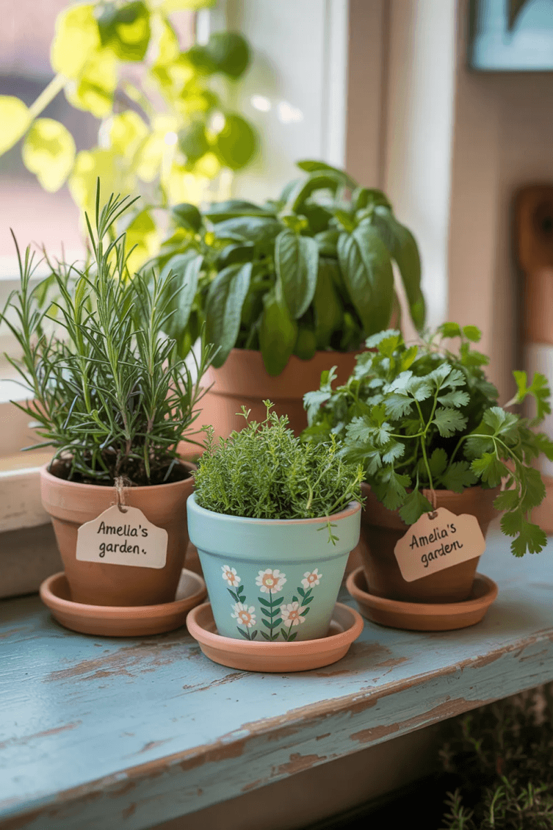 A fun & practical herb garden is one indoors on a bench.