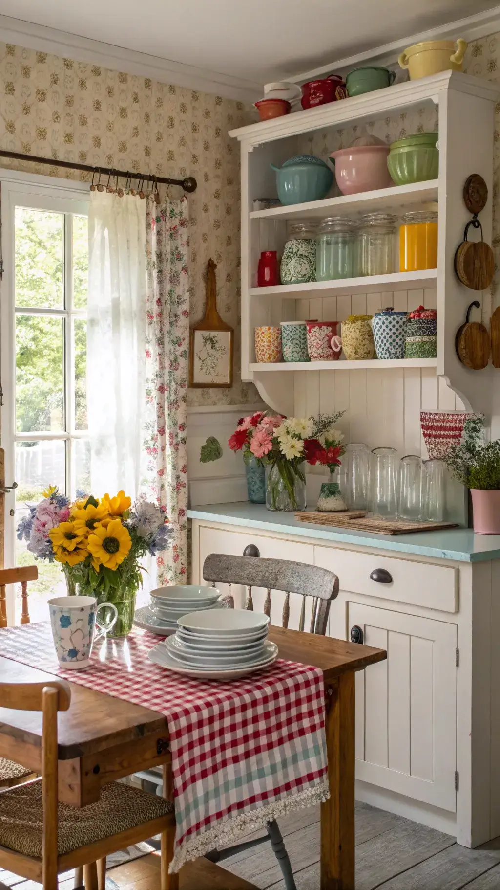 This kitchen, found on Pinterest, has cottage and flea market flair.
