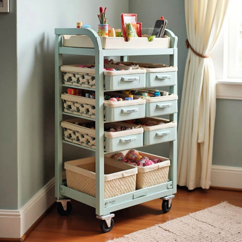 Rolling cart ideas for every room including an area for hobbies.