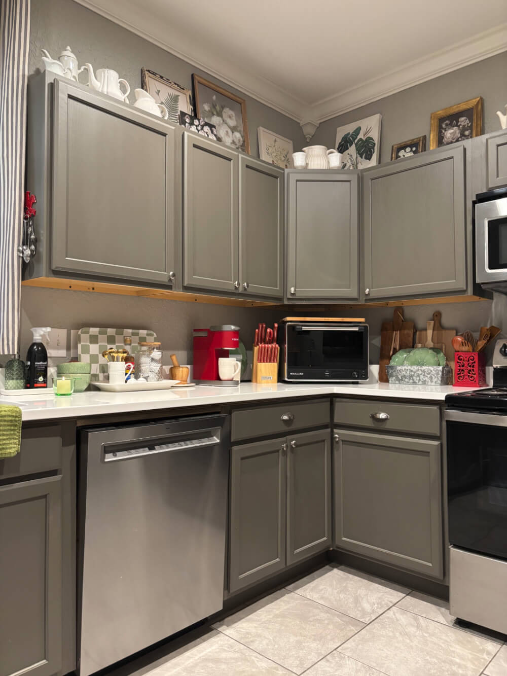 Area above my kitchen cabinets that I decorated.