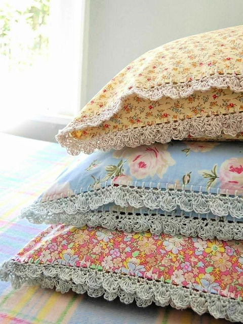 Add a little romance to cottage-core rooms with crochet trim on your pillow cases.