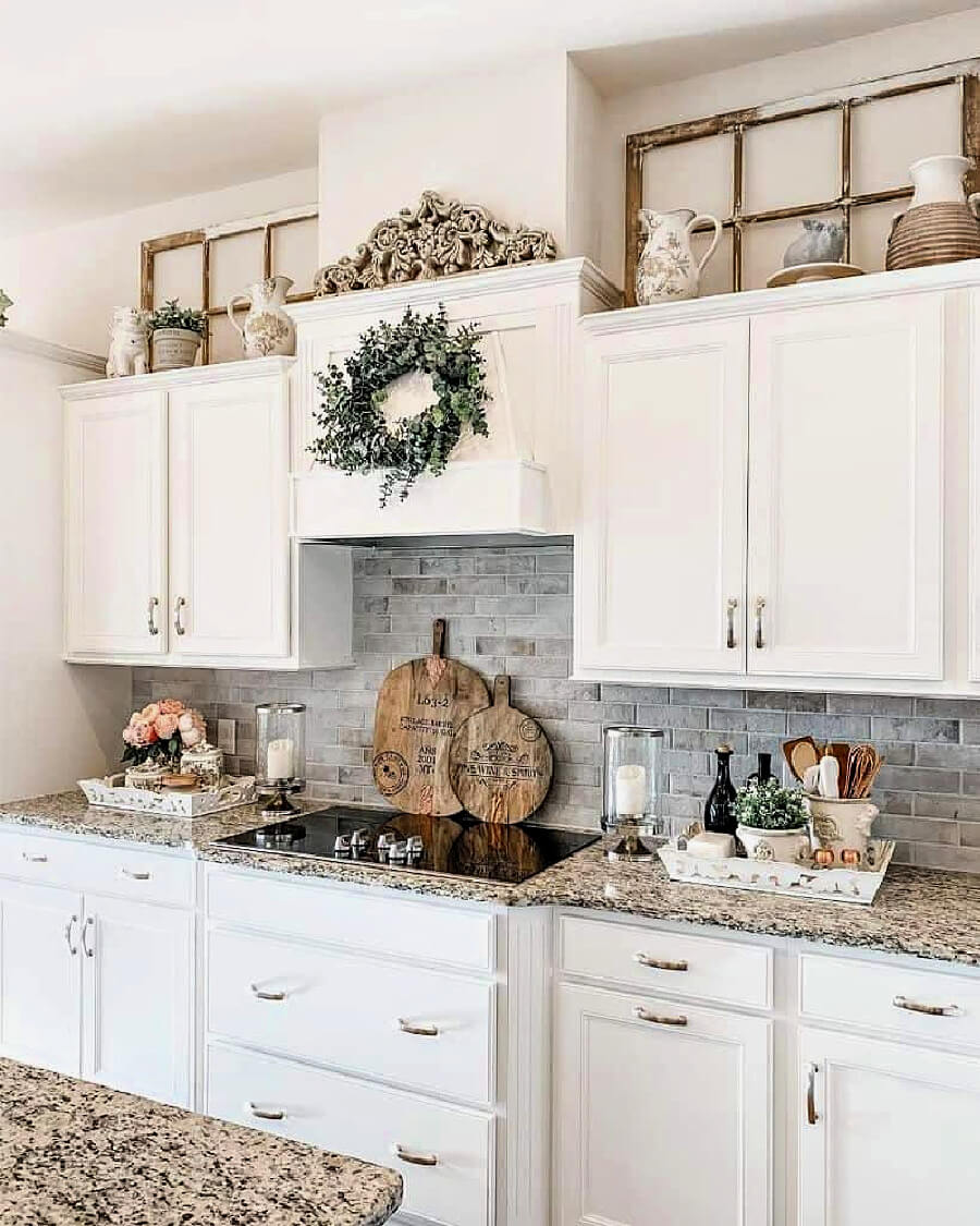 An airy and open look with vintage windowpanes framing the decor used.