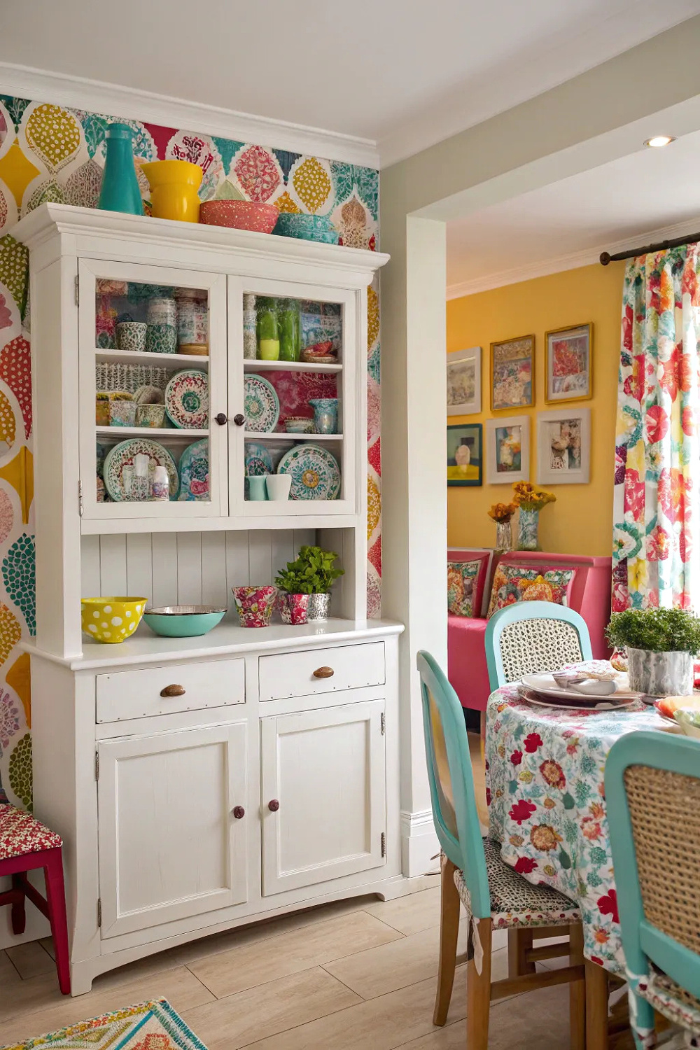 Stand-alone furniture like a white cupboard.