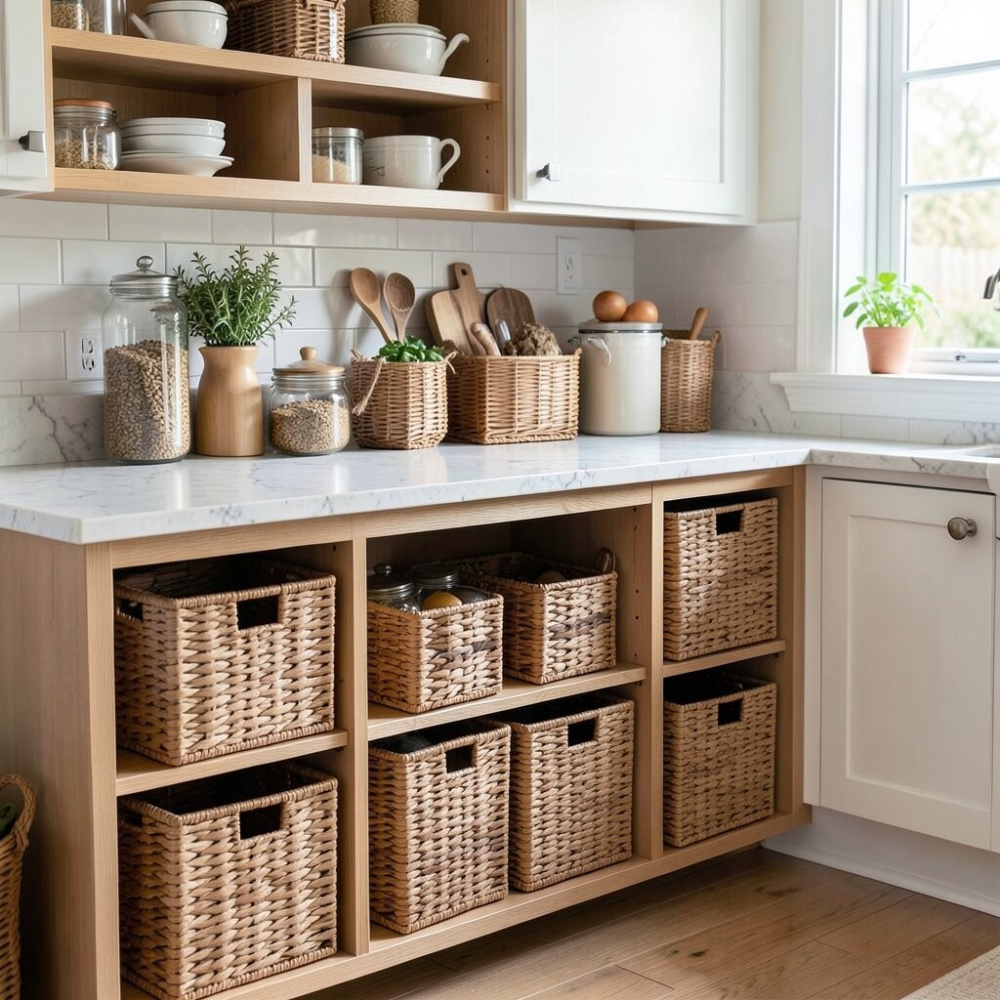 Storage baskets to hold food, etc.