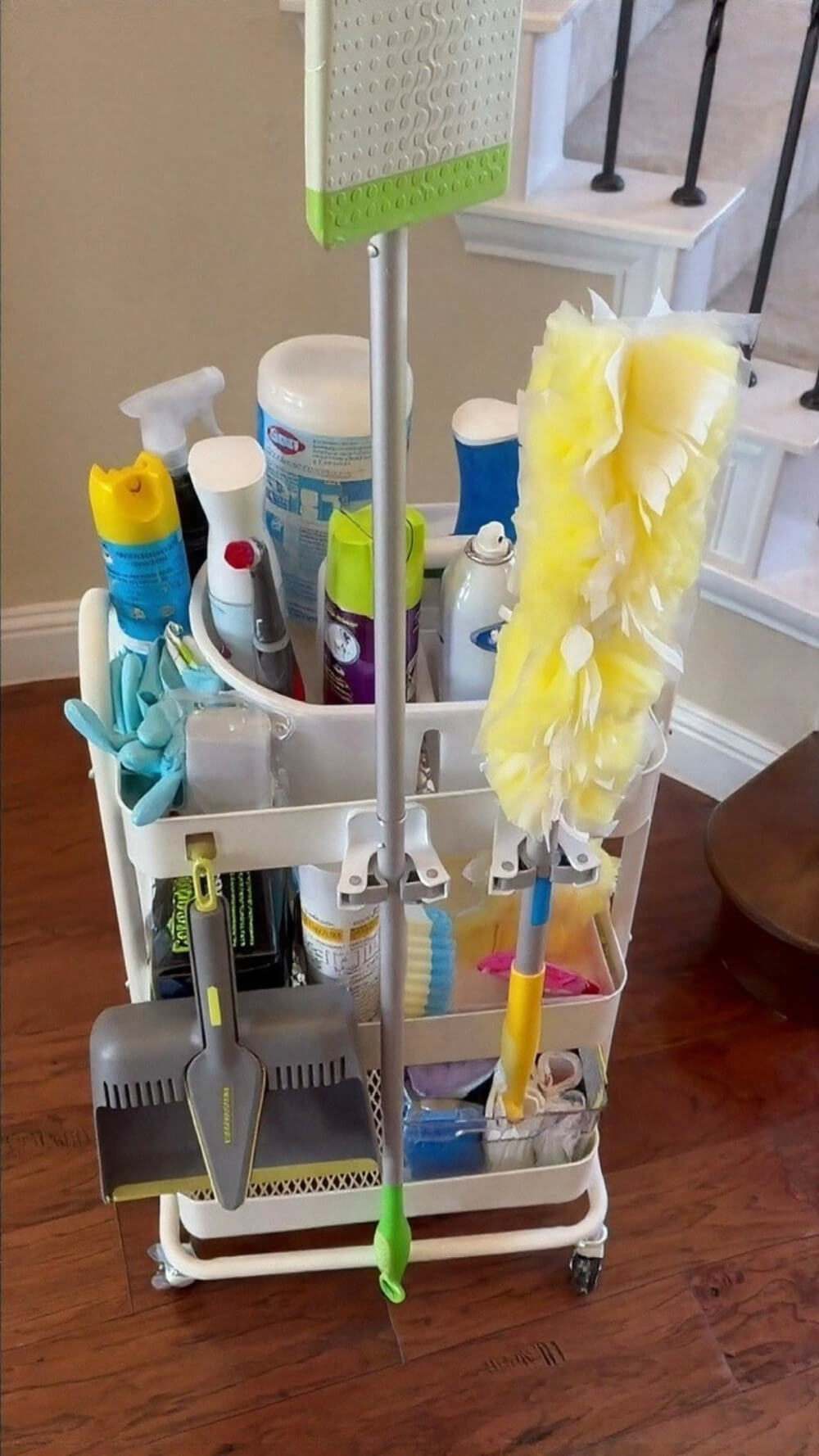 This is a cleaning cart to roll around the house.