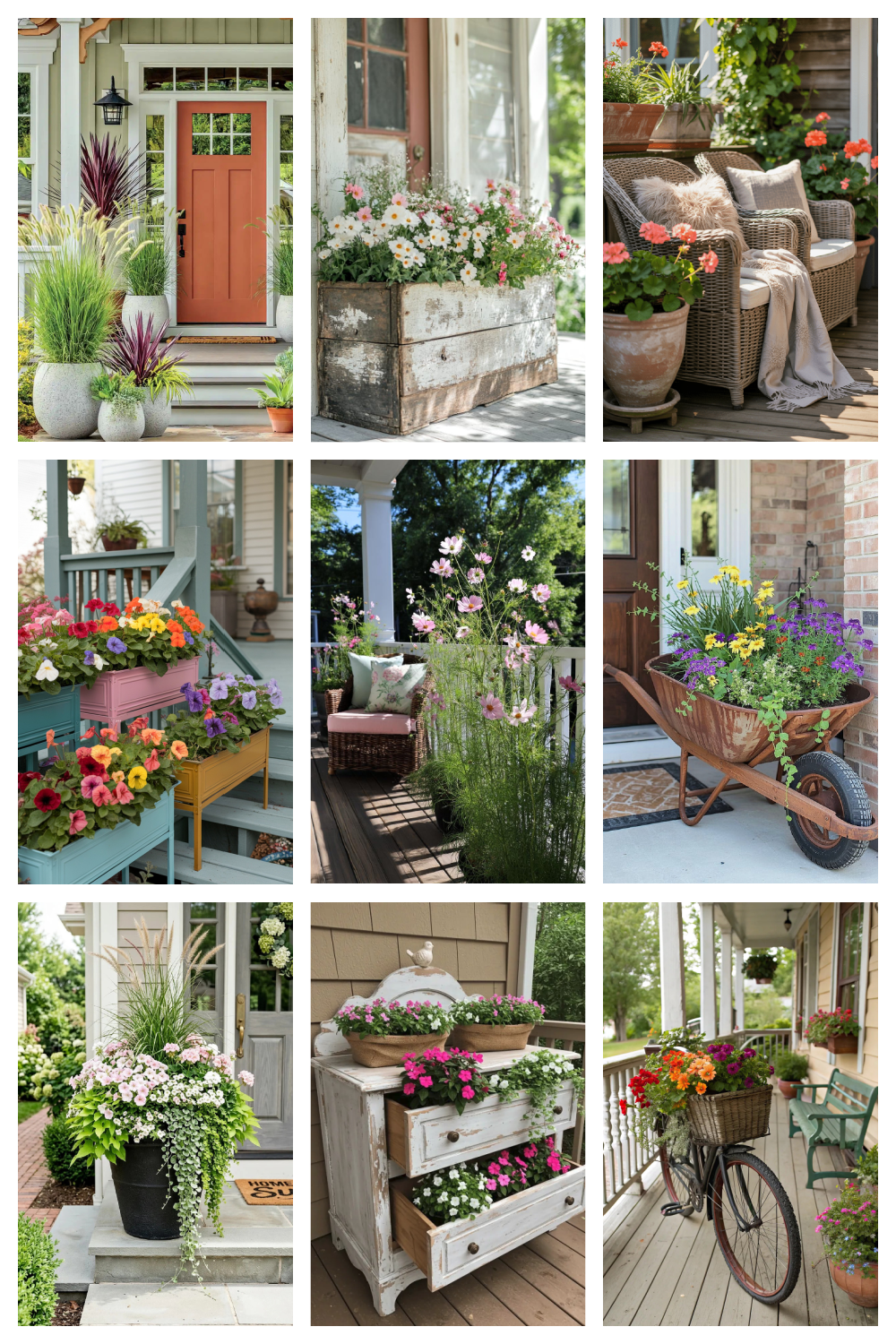 25 Pretty Porch Planters That Boost Curb Appeal includes this graphic I  made of 9 images.