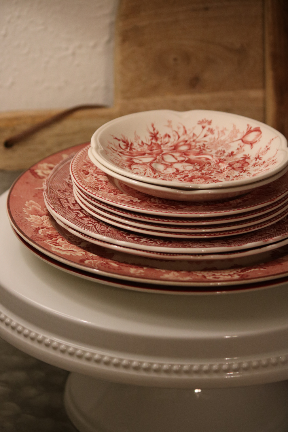 When decorating with vintage treasures, look for old plates and transfer ware.