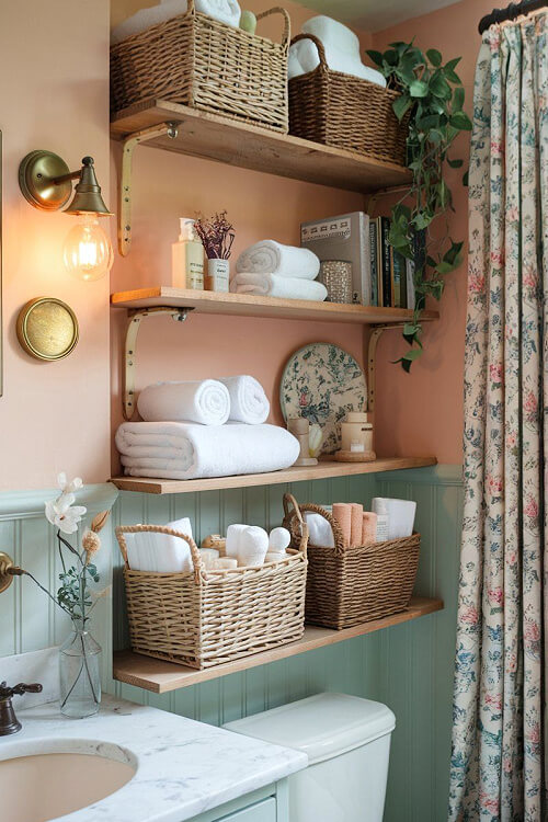 Build shelves above the toilet.