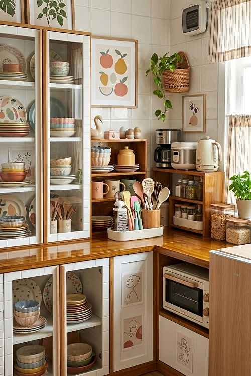 Stand alone shelving units for dishes, etc.