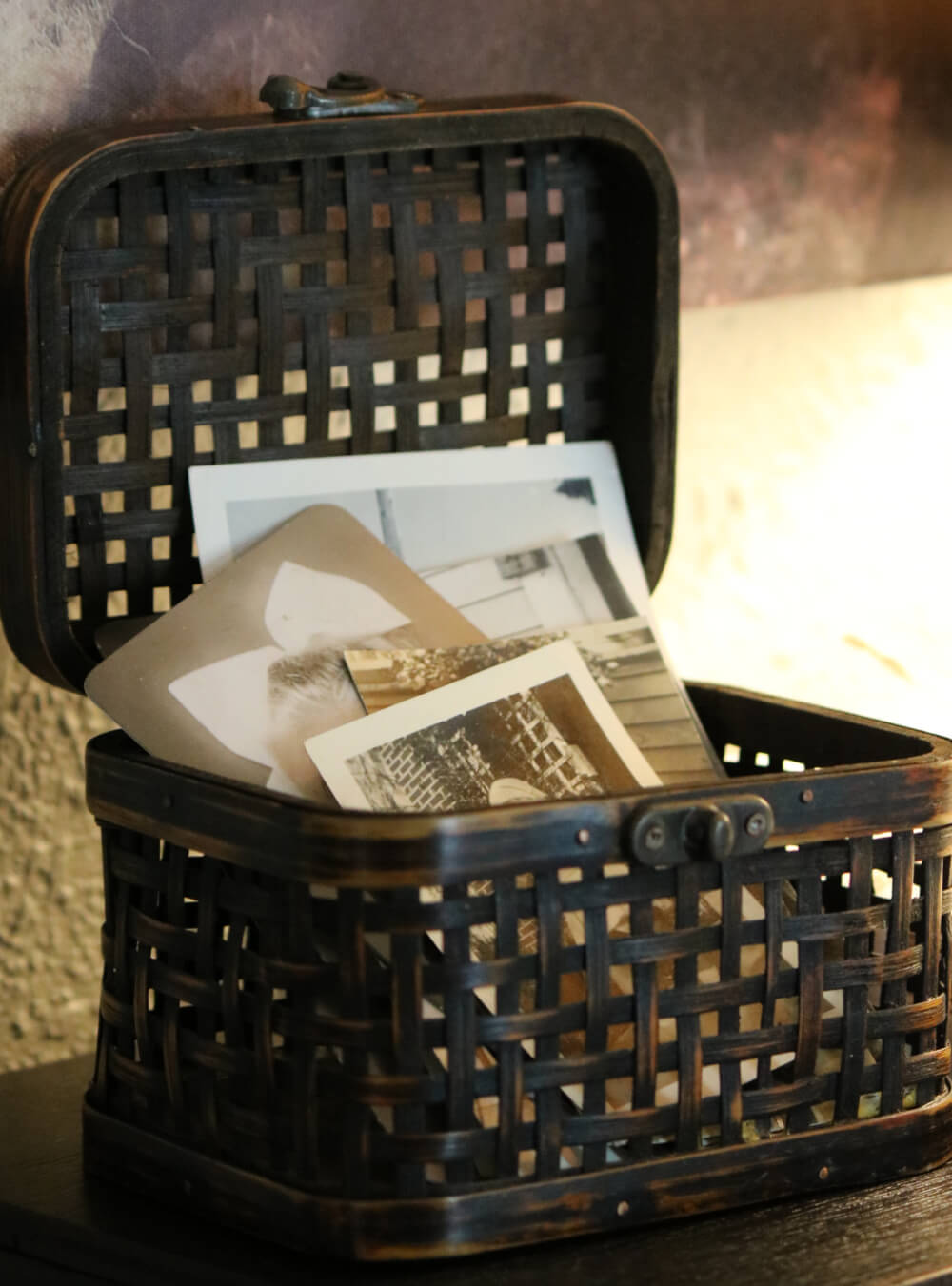 Summing up life in the 1960s, photos were often black and white. I have some in this small wicker lidded box.