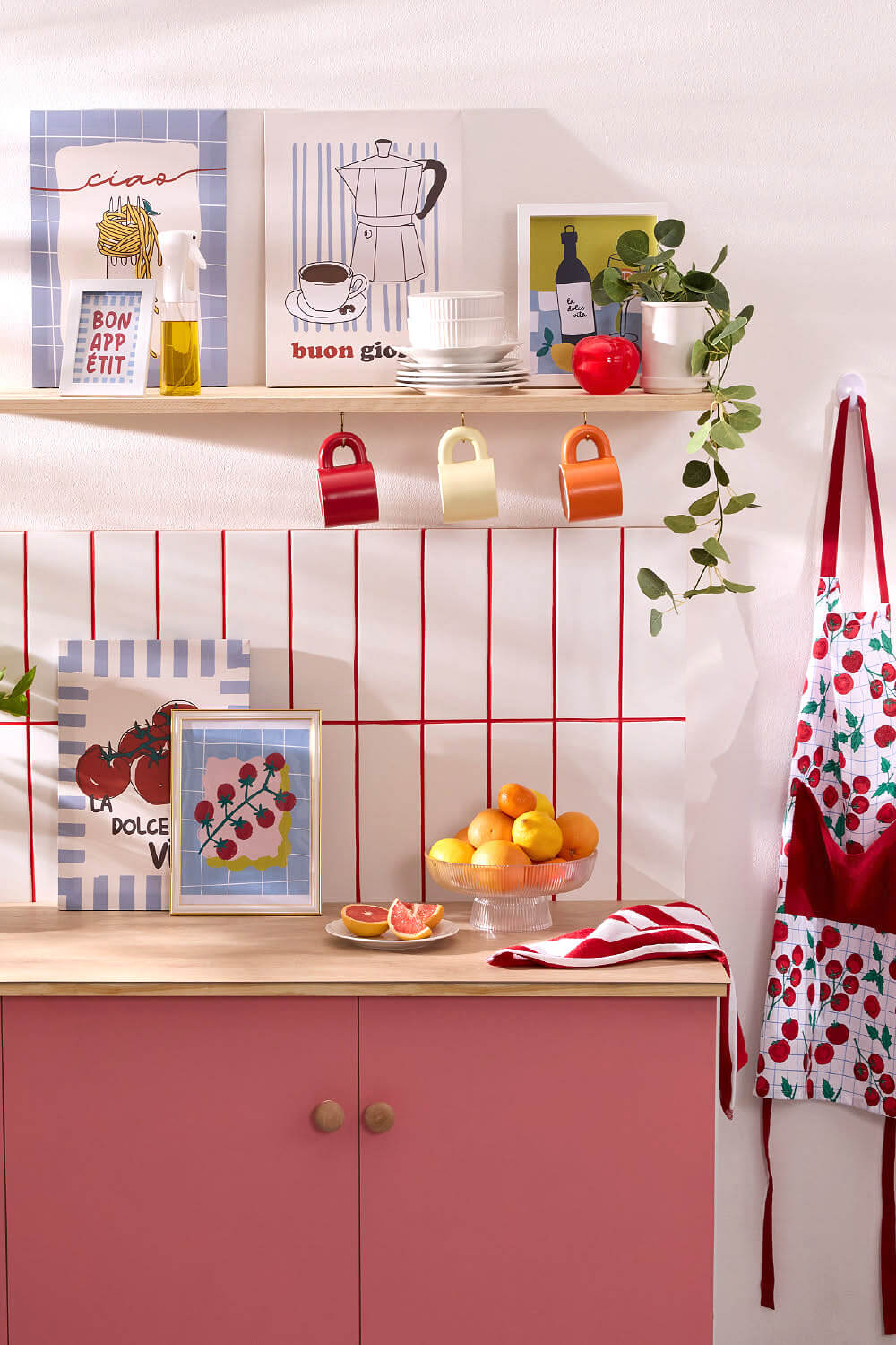 25 clever ways to display coffee mugs includes these hanging below a wall shelf.