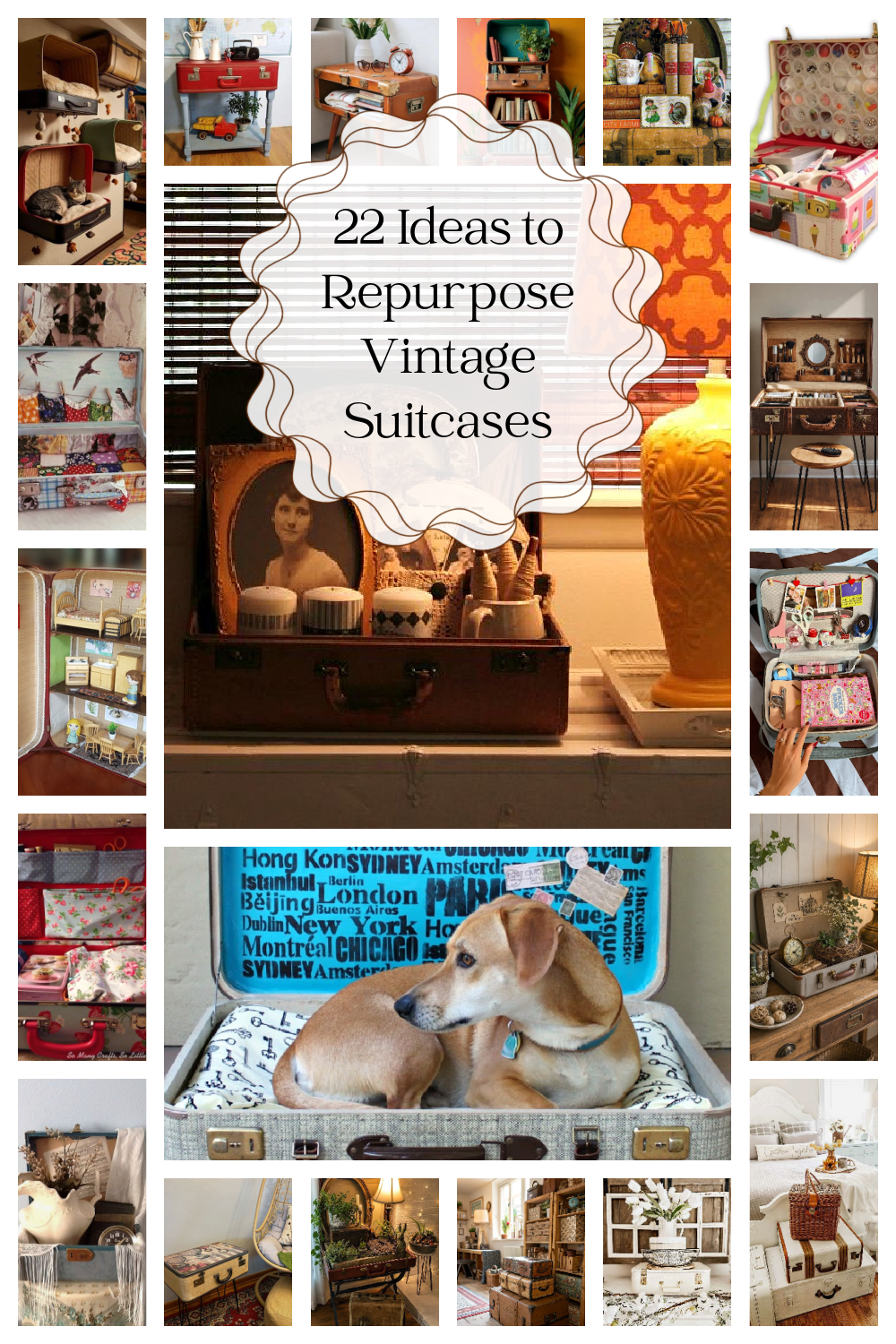 22 ideas to repurpose vintage suitcases graphic.