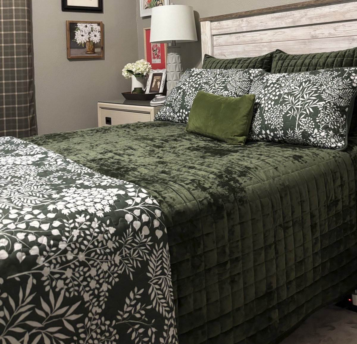 I love my serene green bedroom. It feels like I'm inside a forest.