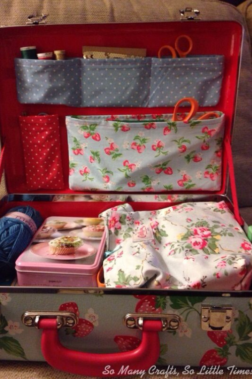 Craft storage with added fabric.