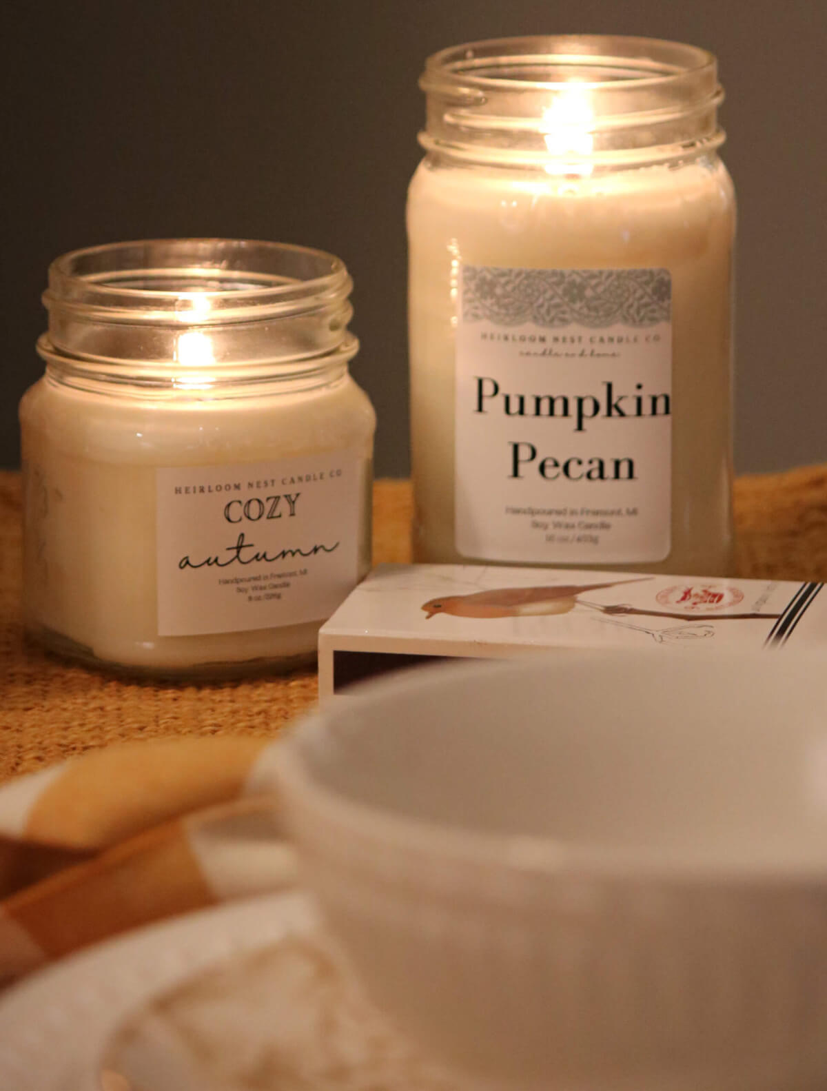 Jar candles: Cozy Autumn and Pumpkin Pecan that I ordered online.