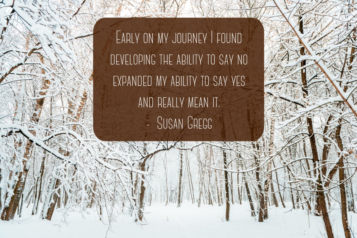 A snowy scene in the woods resembles the journey of taking care of yourself first.