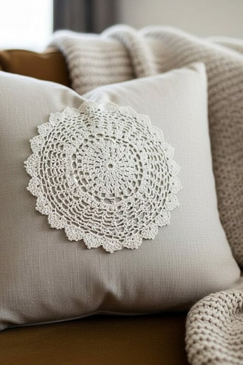 Embellishing a throw pillow.
