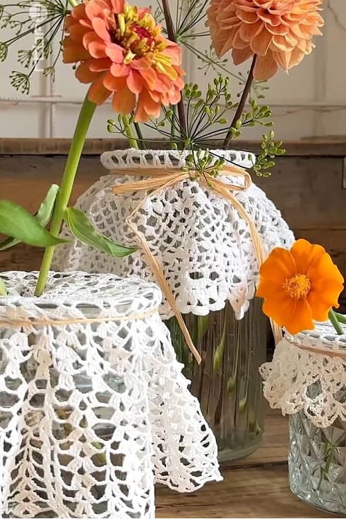 Upcycled flower frog vases.